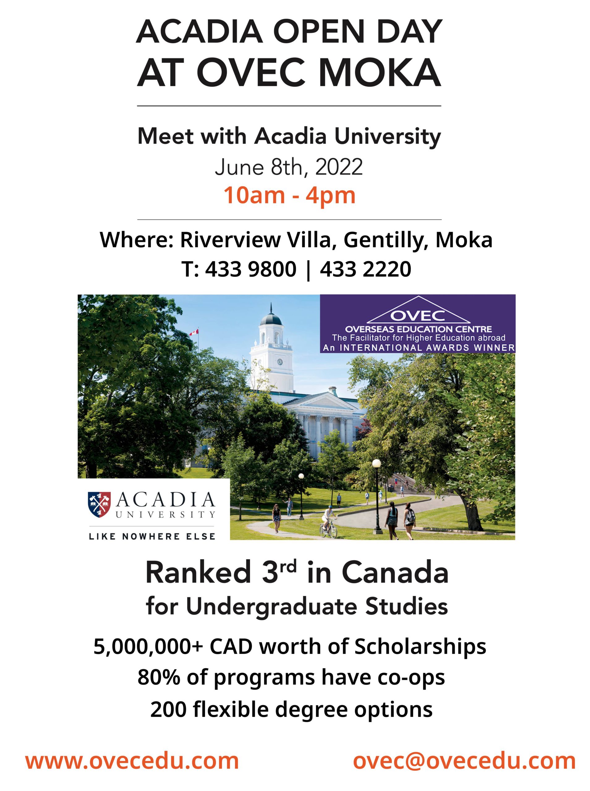 Acadia University, Canada OVEC Open Day Wednesday 8th June 2022
