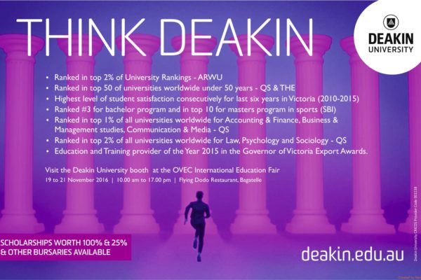 Meet Deakin University at Upcoming OVEC Fair Nov 2016 – 100% Scholarship