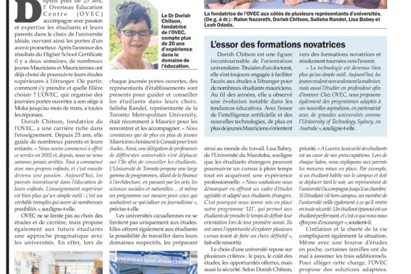 OVEC FEB 2025 – ARTICLE IN NEWSPAPER LE DEFI QUOTIDIEN – THURSDAY 20 FEBRUARY 2025 on page 14