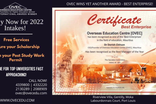 OVEC wins Best Enterprise and Best Manager of the year 2021!