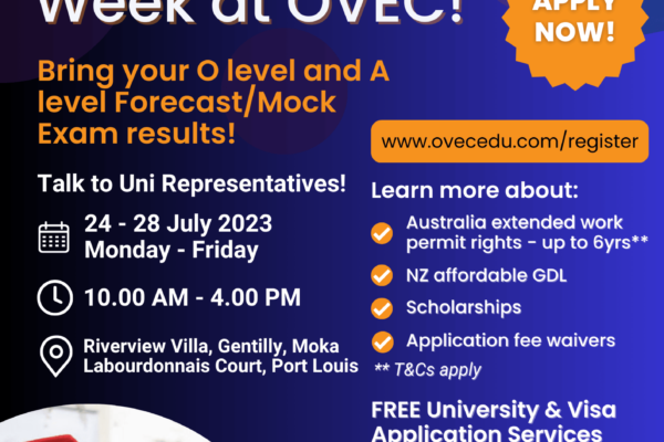 Australia Week at OVEC: 24-28 July 2023 – Meet top Universities from Australia (Top 100 QS World Rankings) & New Zealand. Application Fee Waivers & Scholarships!