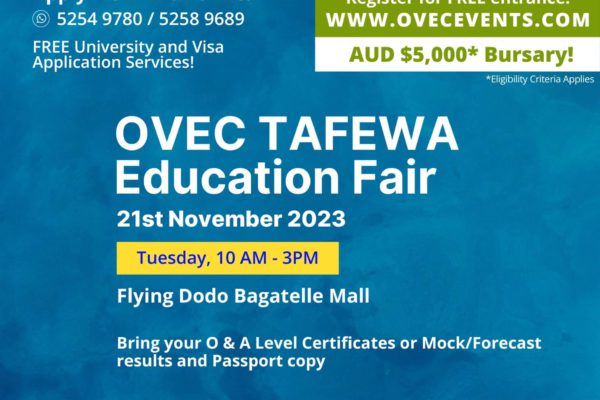 OVEC TAFEWA Mini Education Fair Tuesday 21st November 2023 – $5,000 AUD Scholarship!