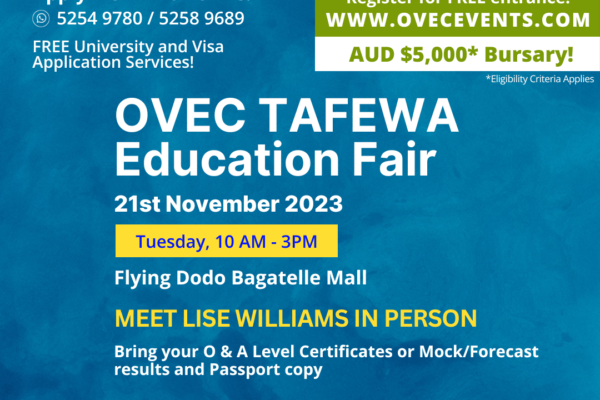 OVEC TAFEWA Mini Education Fair Tuesday 21st November 2023 – $5,000 AUD Scholarship!