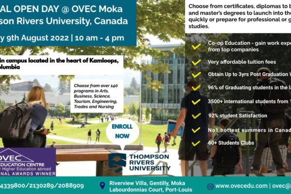 Thompson Rivers University, Canada, OPEN DAY at OVEC Moka – 9th August 2022