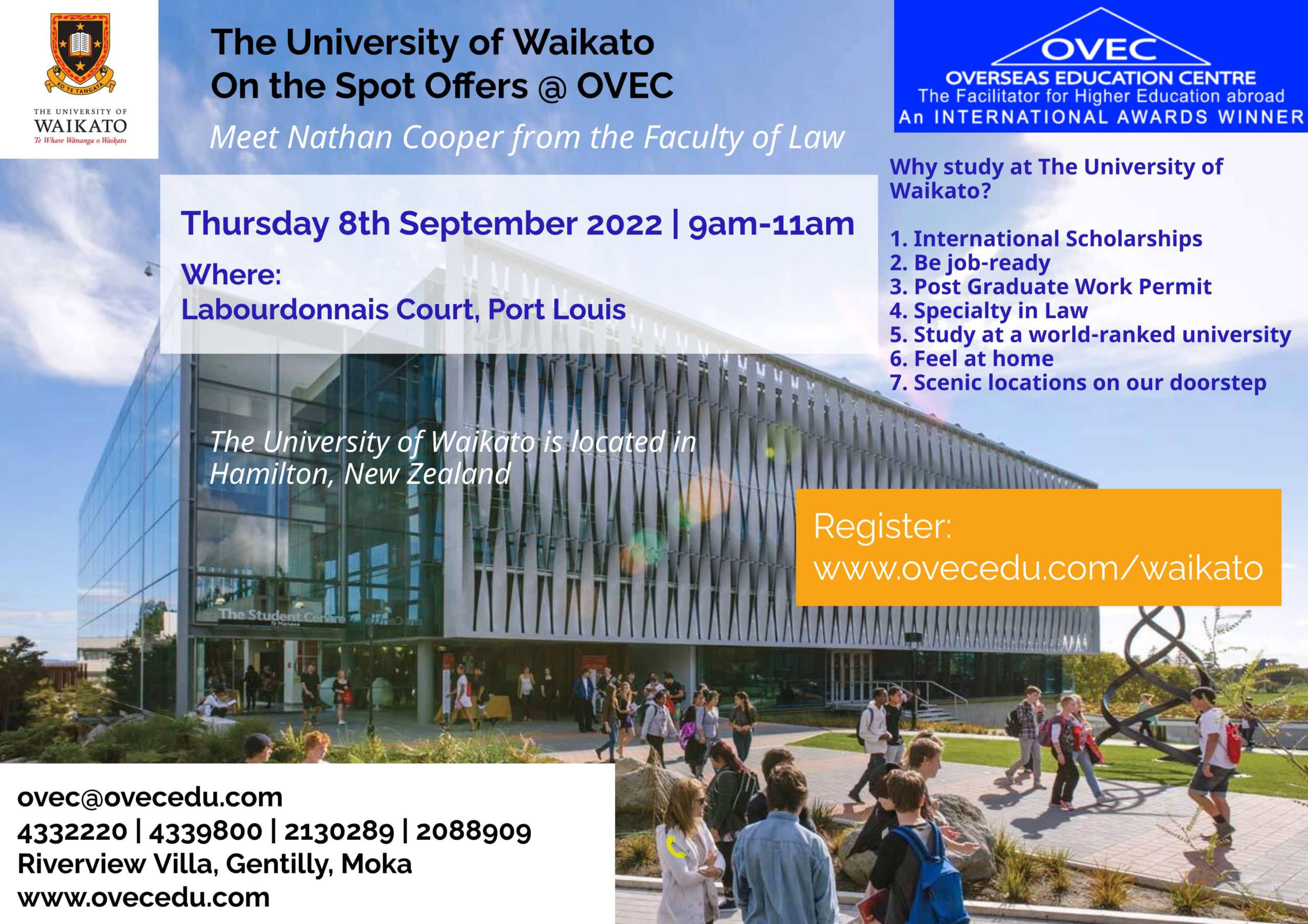 University Of Waikato On The Spot Admission OVEC Port Louis University Of Waikato On The Spot Admission OVEC Port Louis
