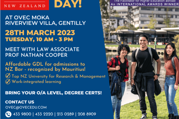 U of Waikato, New Zealand – Open Day at OVEC – 28 March 2023 – Meet In Person with Law Associate Prof Nathan Cooper