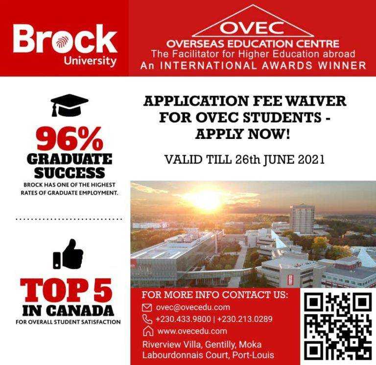 Brock University Application Fee Waiver For OVEC Students Overseas Education Centre OVEC 