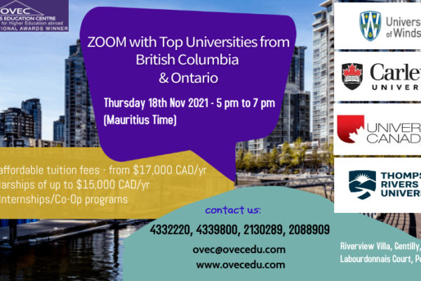 Zoom with Top Universities from British Columbia and Ontario 18th Nov 2021